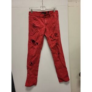 RUDE Skinny Jeans Mens Size 30 Distressed Red Denim Pants Fashion Casual